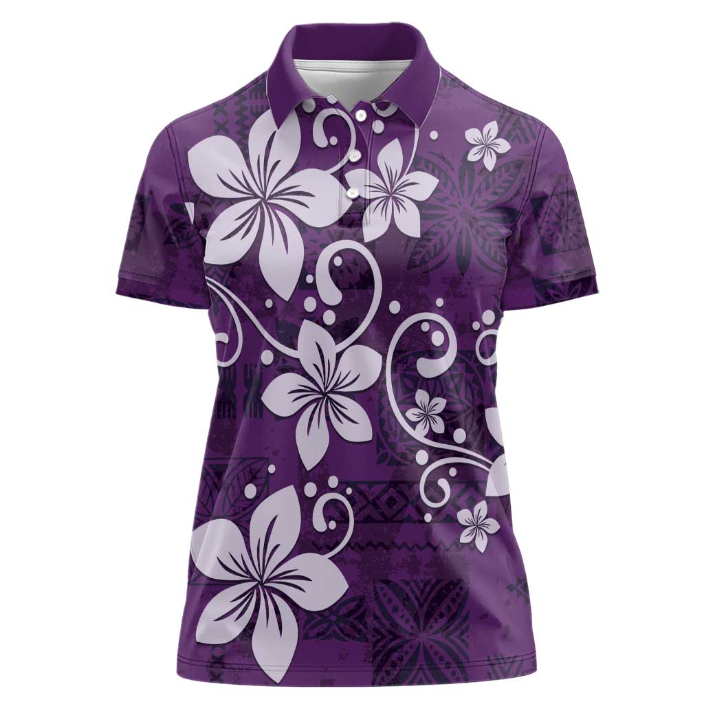Plumeria Floral Tapa Pattern Amethyst Purple Women Polo Shirt LT01 Female Purple - Polynesian Pride