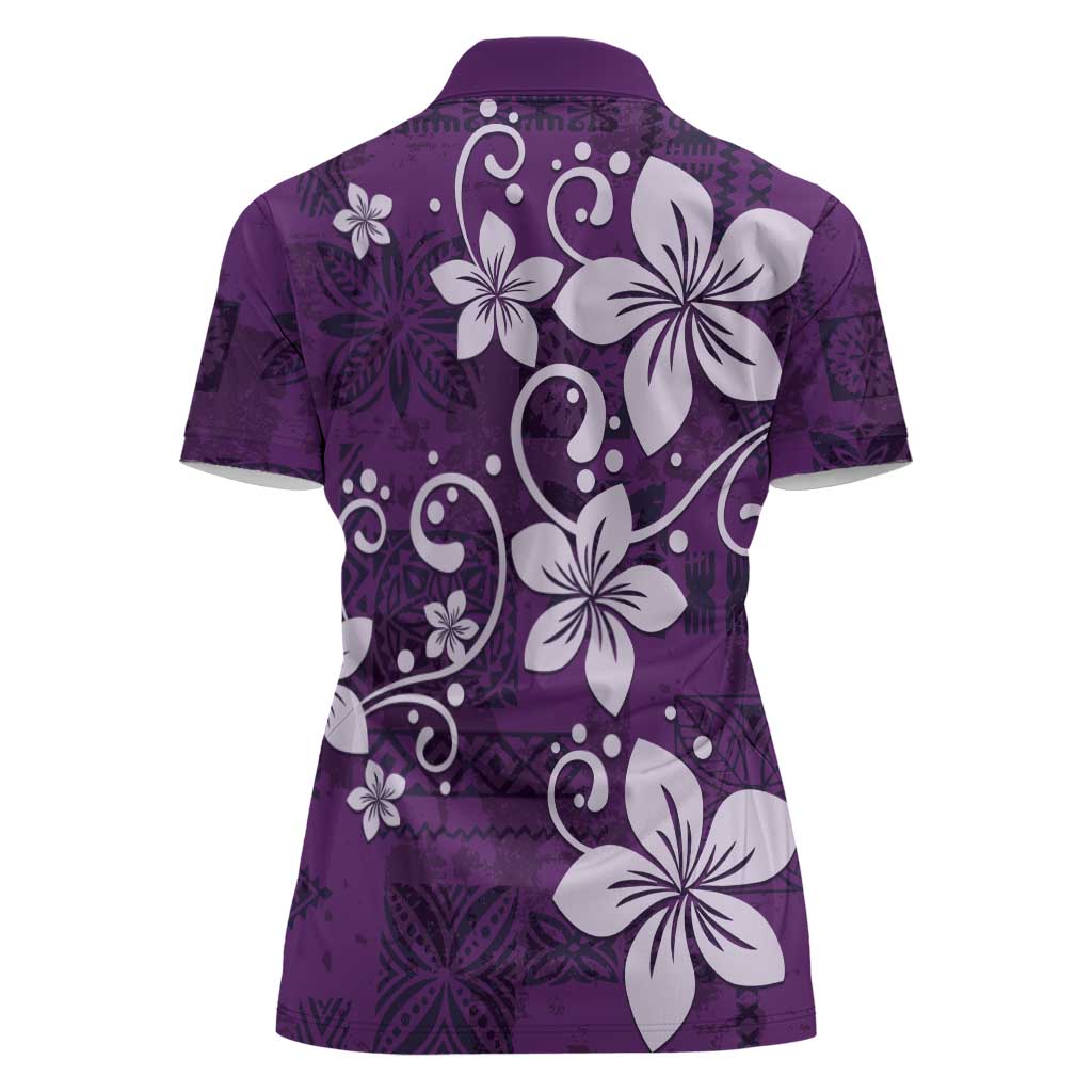 Plumeria Floral Tapa Pattern Amethyst Purple Women Polo Shirt LT01 - Polynesian Pride