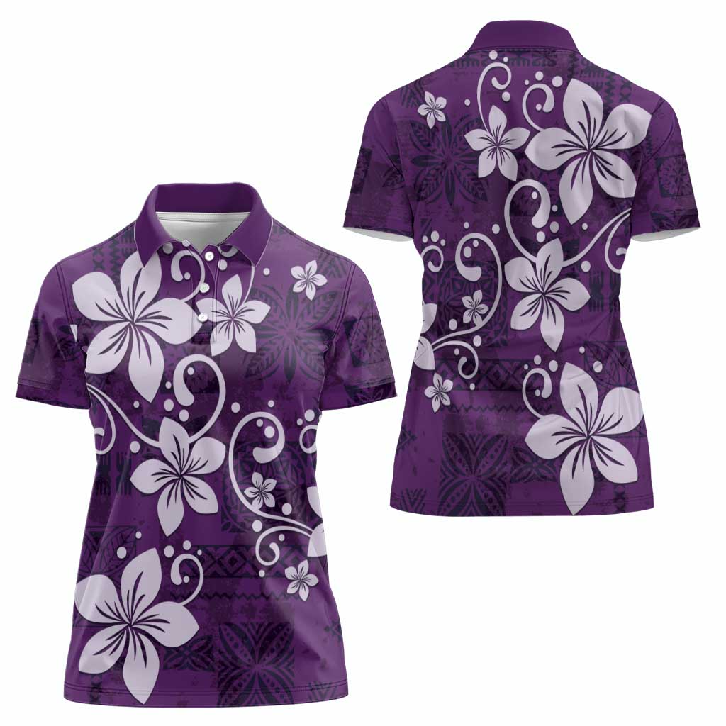 Plumeria Floral Tapa Pattern Amethyst Purple Women Polo Shirt LT01 - Polynesian Pride
