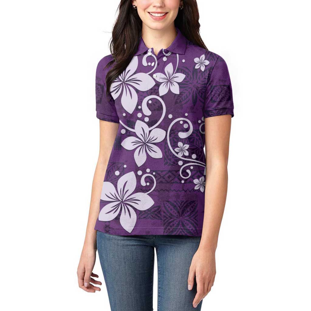 Plumeria Floral Tapa Pattern Amethyst Purple Women Polo Shirt LT01 - Polynesian Pride