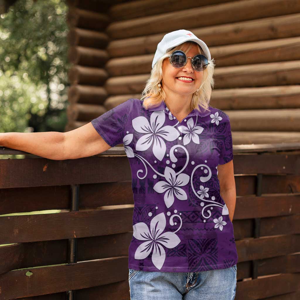 Plumeria Floral Tapa Pattern Amethyst Purple Women Polo Shirt LT01 - Polynesian Pride