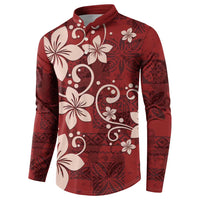 Plumeria Floral Tapa Pattern Oxblood Red Button Sweatshirt