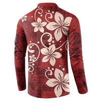 Plumeria Floral Tapa Pattern Oxblood Red Button Sweatshirt