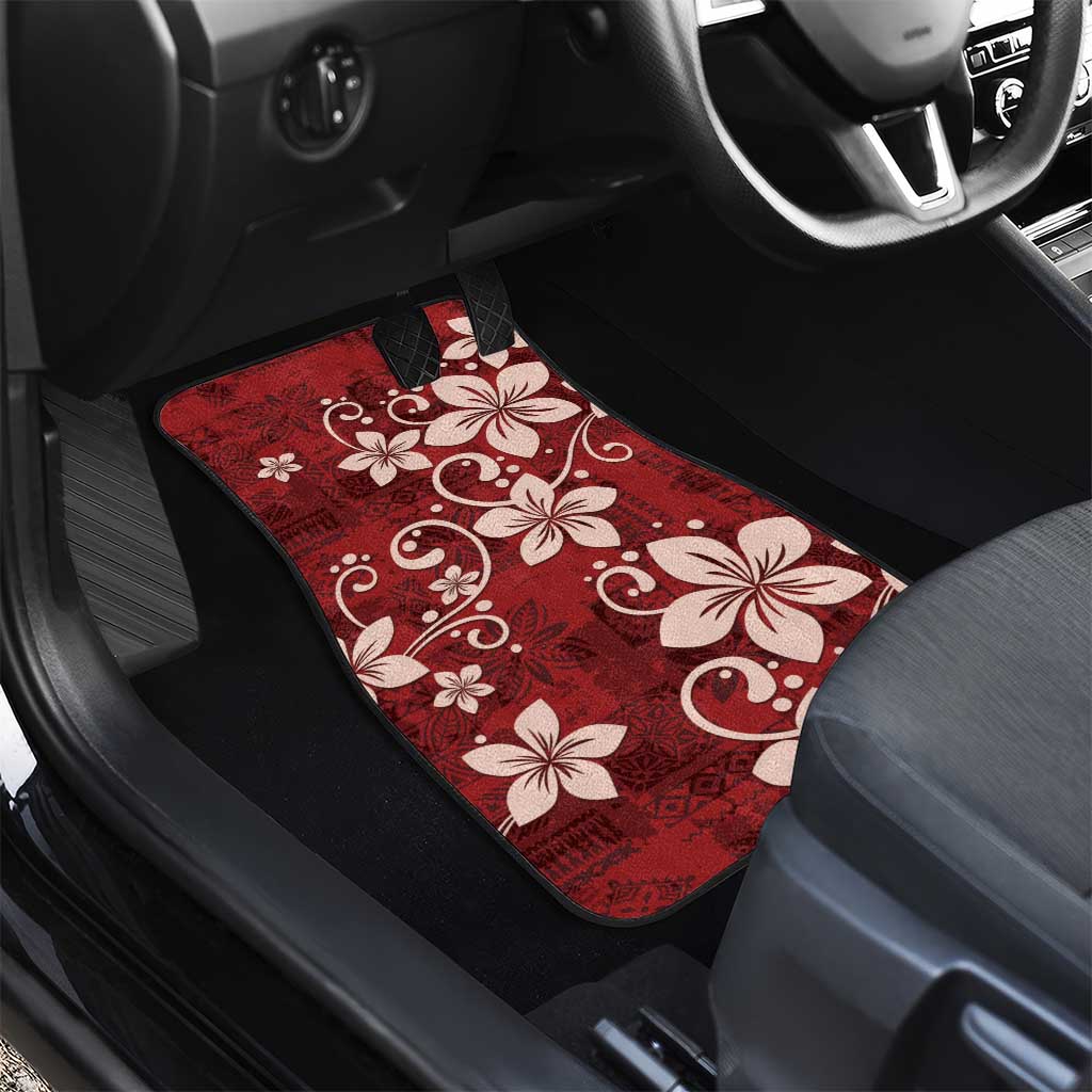 Plumeria Floral Tapa Pattern Oxblood Red Car Mats