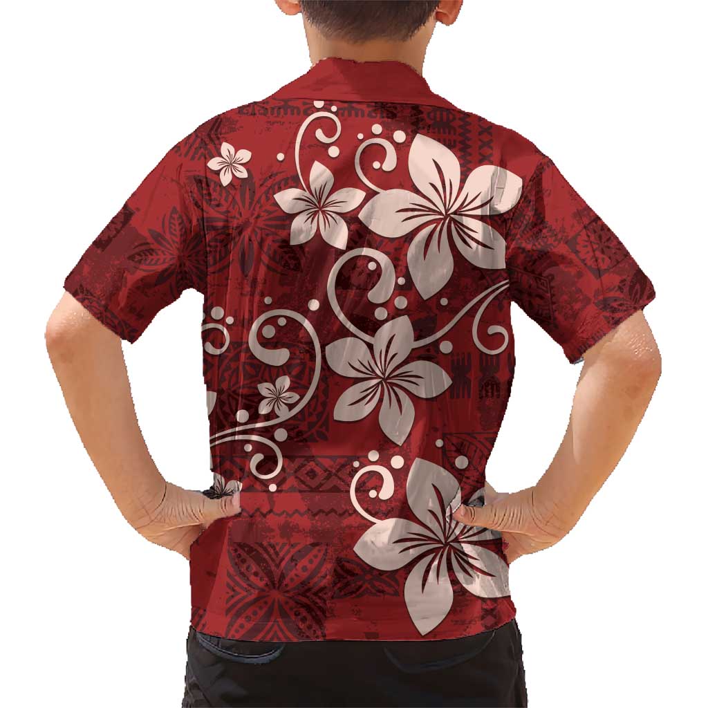 Plumeria Floral Tapa Pattern Oxblood Red Kid Hawaiian Shirt LT01 - Polynesian Pride