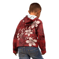 Plumeria Floral Tapa Pattern Oxblood Red Kid Hoodie LT01 - Polynesian Pride