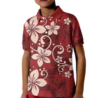 Plumeria Floral Tapa Pattern Oxblood Red Kid Polo Shirt LT01 Kid Red - Polynesian Pride