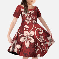 Plumeria Floral Tapa Pattern Oxblood Red Kid Short Sleeve Dress LT01 KID Red - Polynesian Pride