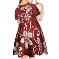 Plumeria Floral Tapa Pattern Oxblood Red Kid Short Sleeve Dress LT01 - Polynesian Pride