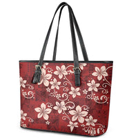 Plumeria Floral Tapa Pattern Oxblood Red Leather Tote Bag