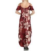 Plumeria Floral Tapa Pattern Oxblood Red Summer Maxi Dress