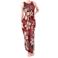 Plumeria Floral Tapa Pattern Oxblood Red Tank Maxi Dress