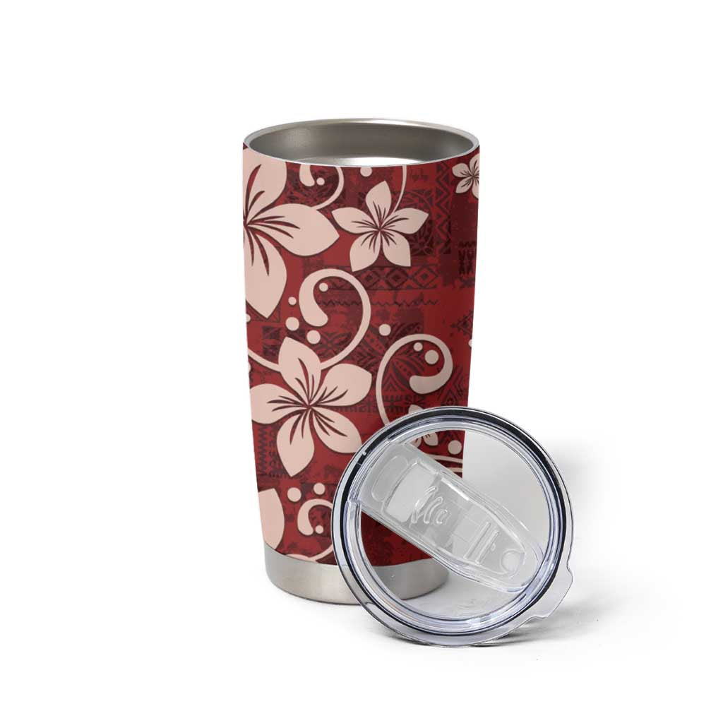 Plumeria Floral Tapa Pattern Oxblood Red Tumbler Cup