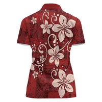 Plumeria Floral Tapa Pattern Oxblood Red Women Polo Shirt LT01 - Polynesian Pride