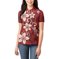 Plumeria Floral Tapa Pattern Oxblood Red Women Polo Shirt LT01 - Polynesian Pride