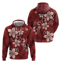 Plumeria Floral Tapa Pattern Oxblood Red Zip Hoodie