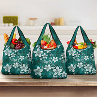 Plumeria Floral Tapa Pattern Crystal Teal Grocery Bag