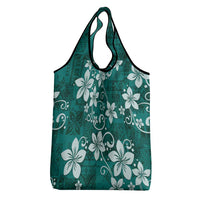 Plumeria Floral Tapa Pattern Crystal Teal Grocery Bag