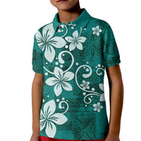 Plumeria Floral Tapa Pattern Crystal Teal Kid Polo Shirt LT01 Kid Teal - Polynesian Pride