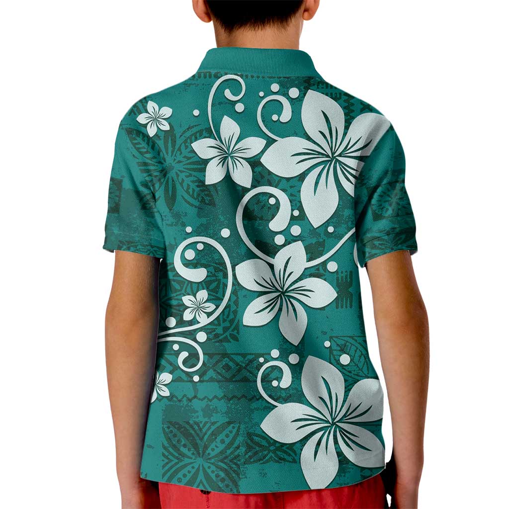 Plumeria Floral Tapa Pattern Crystal Teal Kid Polo Shirt LT01 - Polynesian Pride