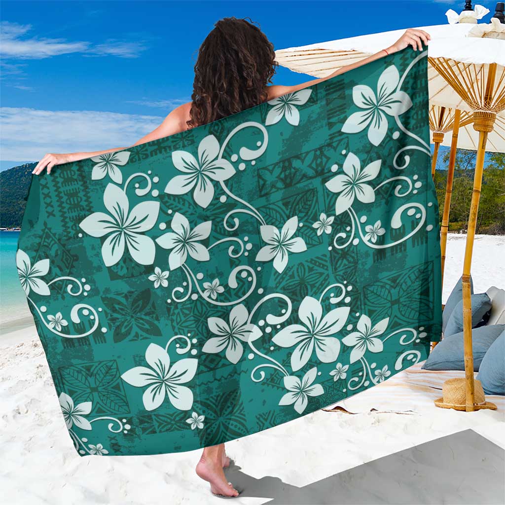 Plumeria Floral Tapa Pattern Crystal Teal Sarong