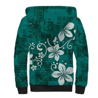 Plumeria Floral Tapa Pattern Crystal Teal Sherpa Hoodie
