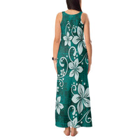 Plumeria Floral Tapa Pattern Crystal Teal Tank Maxi Dress