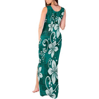 Plumeria Floral Tapa Pattern Crystal Teal Tank Maxi Dress