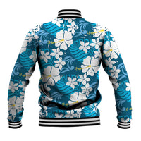 Blue Hawaiian Hibiscus Monstera Baseball Jacket Grunge Stylized LT01 - Polynesian Pride