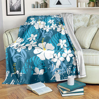 Blue Hawaiian Hibiscus Monstera Blanket Grunge Stylized LT01 Blue - Polynesian Pride