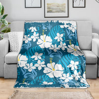 Blue Hawaiian Hibiscus Monstera Blanket Grunge Stylized LT01 - Polynesian Pride
