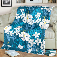 Blue Hawaiian Hibiscus Monstera Blanket Grunge Stylized LT01 - Polynesian Pride