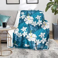 Blue Hawaiian Hibiscus Monstera Blanket Grunge Stylized LT01 - Polynesian Pride