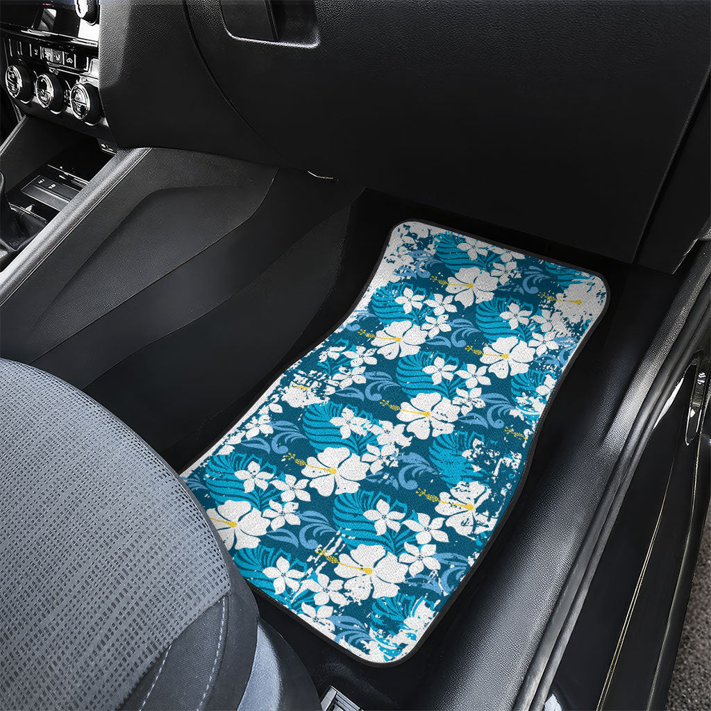 Blue Hawaiian Hibiscus Monstera Car Mats Grunge Stylized LT01 - Polynesian Pride