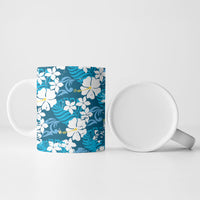 Blue Hawaiian Hibiscus Monstera Ceramic Mug Grunge Stylized LT01 - Polynesian Pride