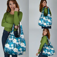 Blue Hawaiian Hibiscus Monstera Grocery Bag Grunge Stylized LT01 - Polynesian Pride