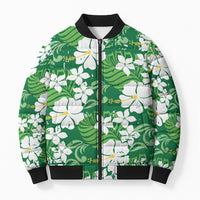 Green Hawaiian Hibiscus Monstera Bomber Puffer Jacket Grunge Stylized LT01 Unisex Green - Polynesian Pride
