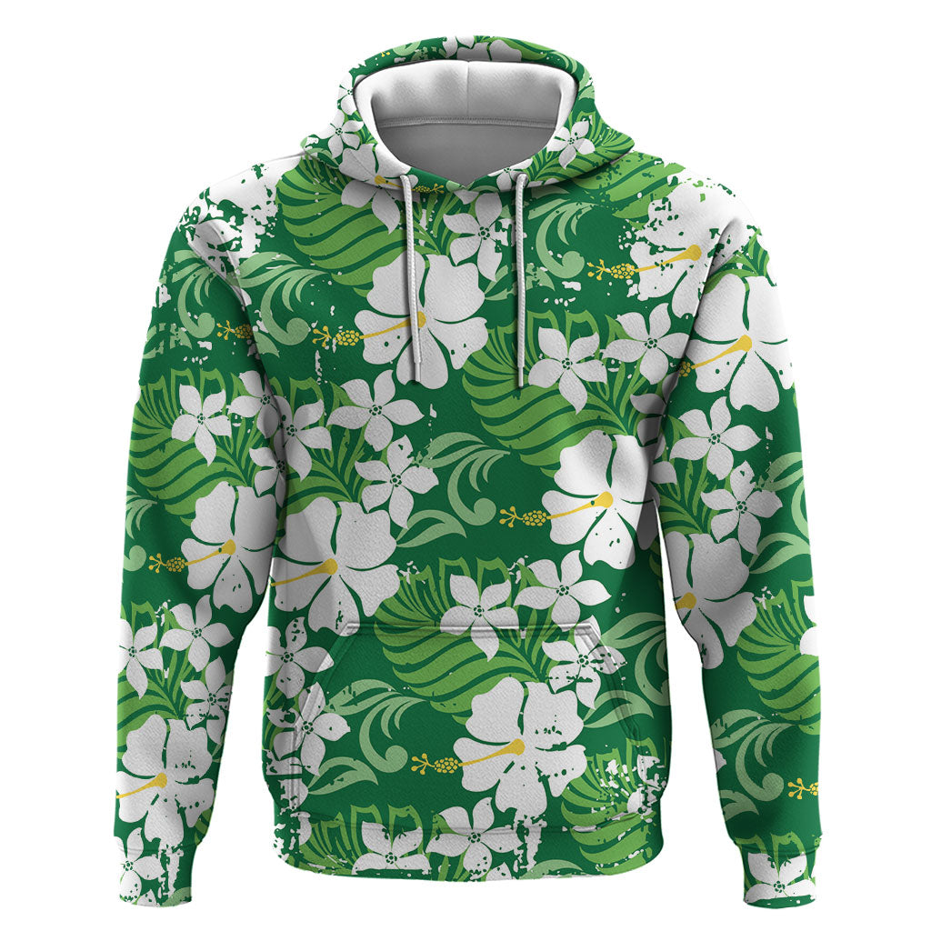 Green Hawaiian Hibiscus Monstera Hoodie Grunge Stylized LT01 Pullover Hoodie Green - Polynesian Pride