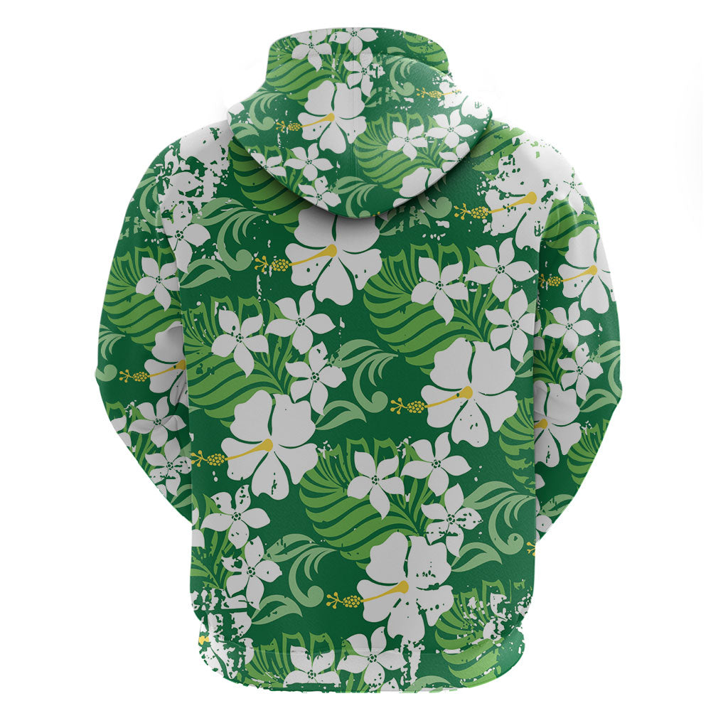 Green Hawaiian Hibiscus Monstera Hoodie Grunge Stylized LT01 - Polynesian Pride