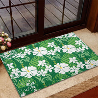 Green Hawaiian Hibiscus Monstera Rubber Doormat Grunge Stylized LT01 - Polynesian Pride