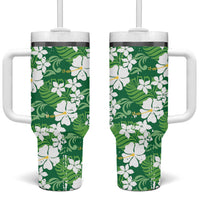 Green Hawaiian Hibiscus Monstera Tumbler With Handle Grunge Stylized LT01 One Size: 40 oz Green - Polynesian Pride