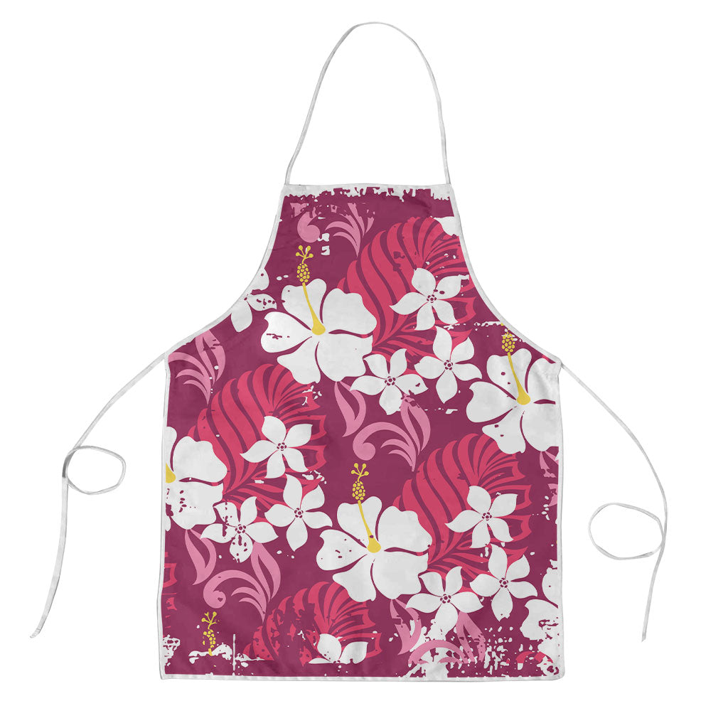 Pink Hawaiian Hibiscus Monstera Apron Grunge Stylized LT01 Pink - Polynesian Pride