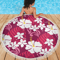 Pink Hawaiian Hibiscus Monstera Beach Blanket Grunge Stylized LT01 - Polynesian Pride