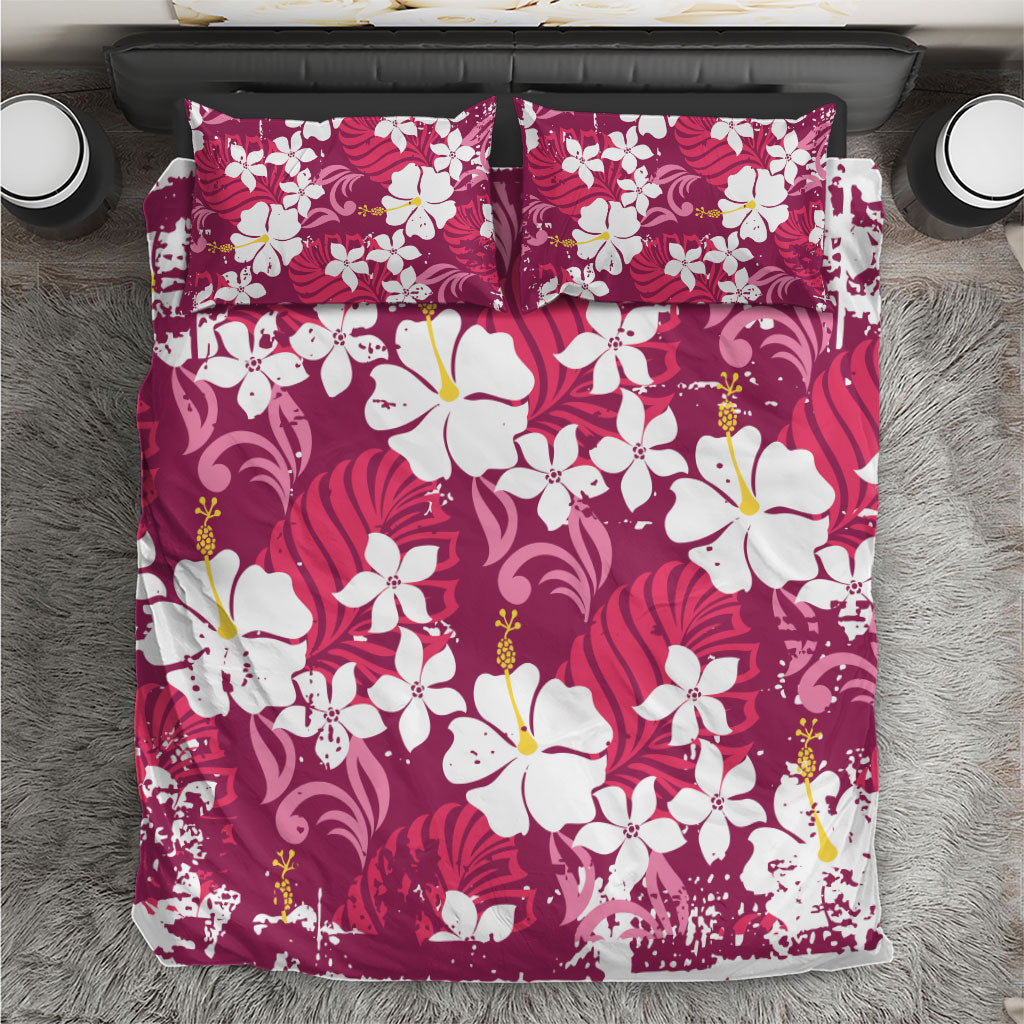 Pink Hawaiian Hibiscus Monstera Bedding Set Grunge Stylized LT01 Pink - Polynesian Pride