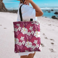 Pink Hawaiian Hibiscus Monstera Tote Bag Grunge Stylized LT01 - Polynesian Pride