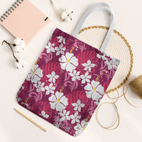 Pink Hawaiian Hibiscus Monstera Tote Bag Grunge Stylized LT01 White Strap One Size Pink - Polynesian Pride