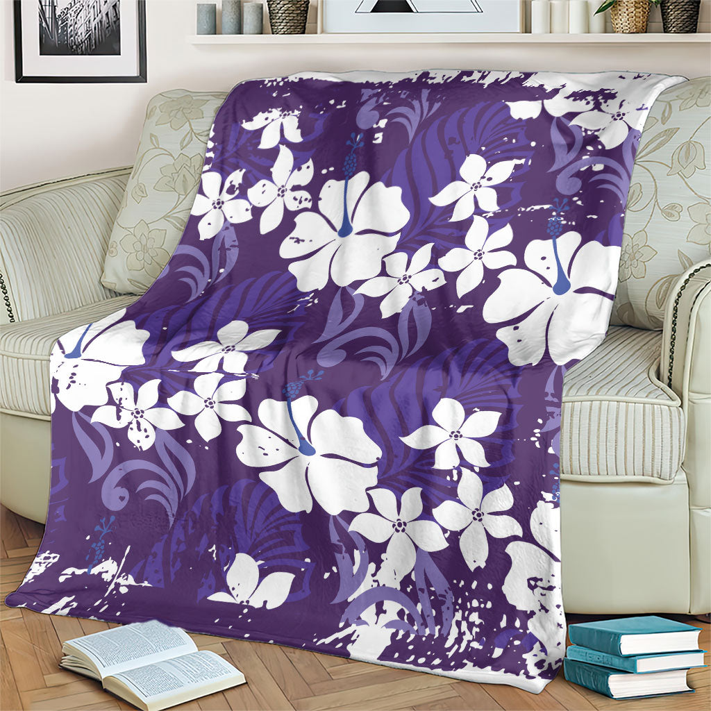 Purple Hawaiian Hibiscus Monstera Blanket Grunge Stylized LT01 - Polynesian Pride