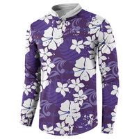 Purple Hawaiian Hibiscus Monstera Button Sweatshirt Grunge Stylized LT01 - Polynesian Pride