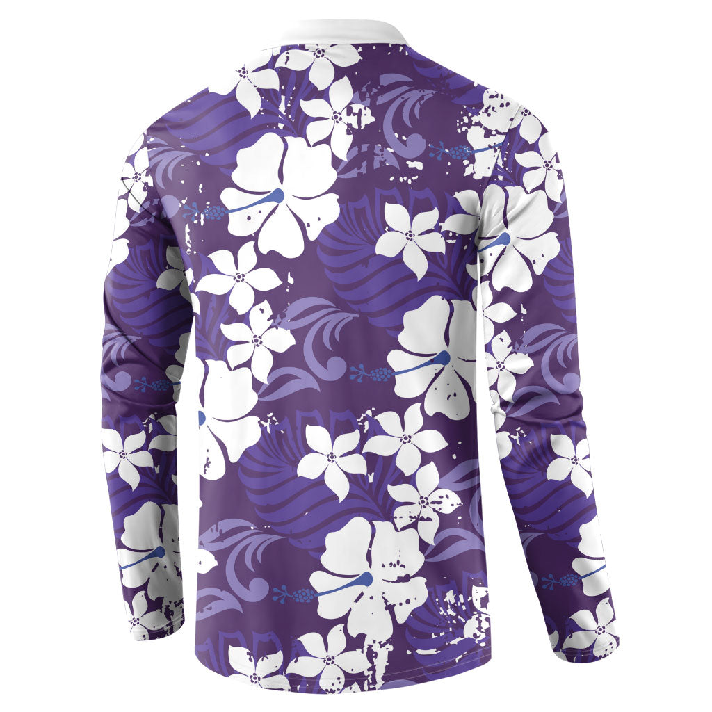 Purple Hawaiian Hibiscus Monstera Button Sweatshirt Grunge Stylized LT01 - Polynesian Pride