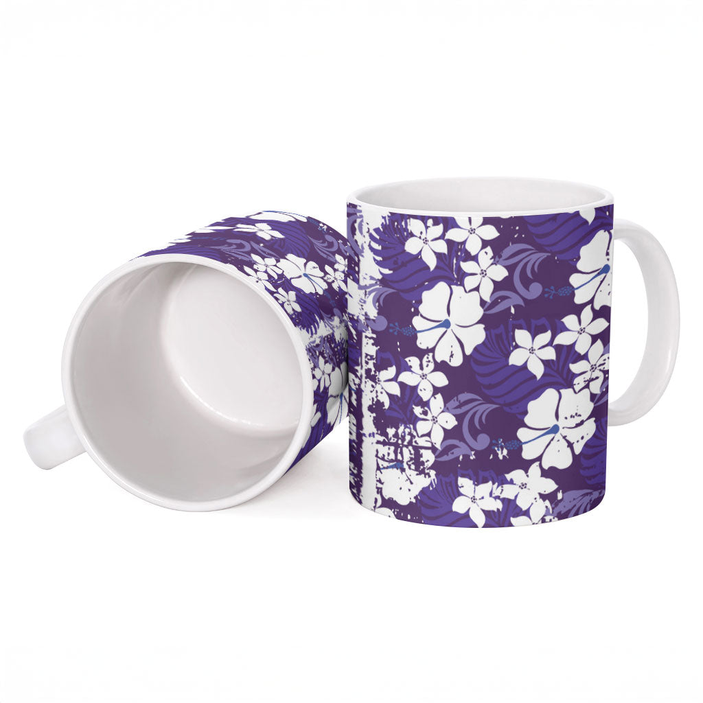 Purple Hawaiian Hibiscus Monstera Ceramic Mug Grunge Stylized LT01 - Polynesian Pride